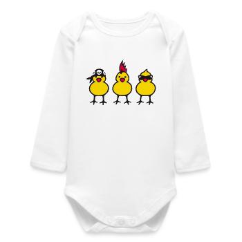 three chicks (b) - Baby Organic Long-Sleeved Bodysuit - white - Front