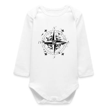 Une rose des vents style grunge - Body bébé manches longues biologique - blanc - Devant