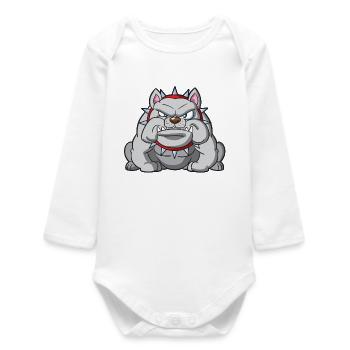 Bulldog Grump with Spiked Collar - Baby Organic Long-Sleeved Bodysuit - white - Front