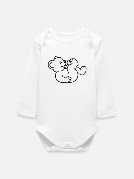 little bear (rd) - Baby Organic Long-Sleeved Bodysuit - white