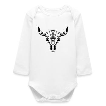 Death's head with horns - Baby Organic Long-Sleeved Bodysuit - white - Front