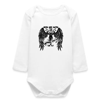 Fahr niemals schneller als dein Schutzengel fliege - Baby Organic Langarmbody - Weiß - Vorne