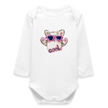 Cat with Sunglasses and Cool Message - Baby Organic Long-Sleeved Bodysuit - white - Front