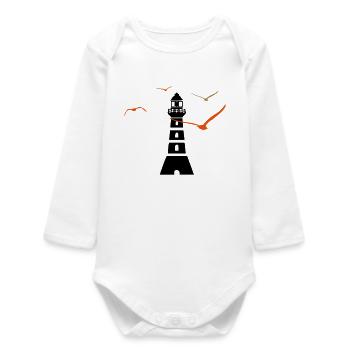 Lighthouse | Seafaring | Sea - Baby Organic Long-Sleeved Bodysuit - white - Front