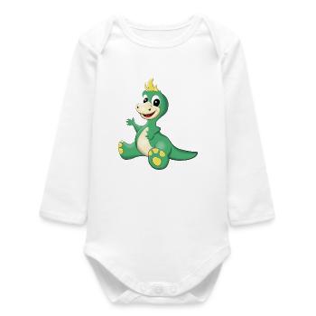 sitzender süßer Dino - Baby Organic Langarmbody - Weiß - Vorne