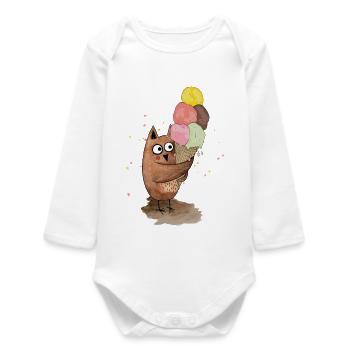 Hibou avec de la glace géante - Body bébé manches longues biologique - blanc - Devant