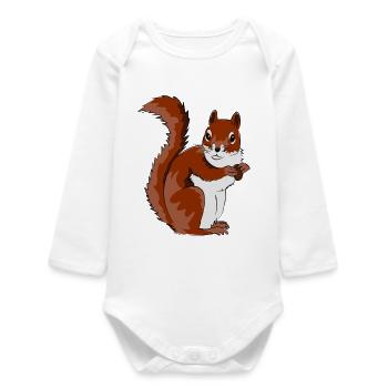 Cute Squirrel Illustration - Baby Organic Long-Sleeved Bodysuit - white - Front