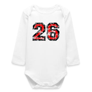 Zahl 26 (Vintage Rot) 26. Geburtstag Nr. 26 - Baby Organic Langarmbody - Weiß - Vorne