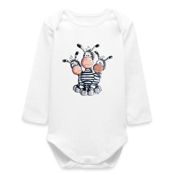 Three Sweet Zebras - Baby Organic Long-Sleeved Bodysuit - white - Front