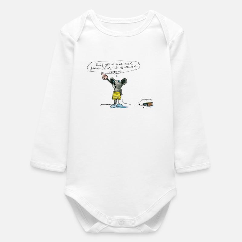Janosch 'Seid Glücklich Und Freuet Euch!' - Baby Organic Langarmbody - Weiß