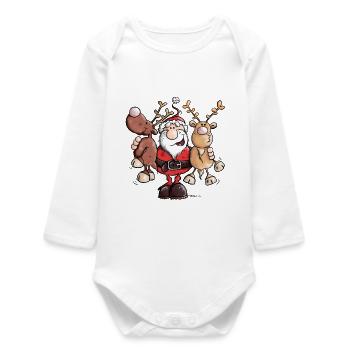 Santa Claus cuddles Reindeers - Baby Organic Long-Sleeved Bodysuit - white - Front