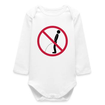no standing pee prohibited shield pissing loo - Baby Organic Long-Sleeved Bodysuit - white - Front
