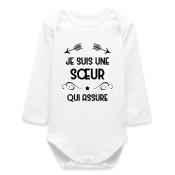 Soeur Soeurette Frère Naissance Bébé Sœur - Body bébé manches longues biologique - blanc - Devant