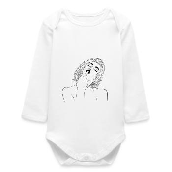 Middle Finger Girl Line Art Provocative Statement - Baby Organic Long-Sleeved Bodysuit - white - Front