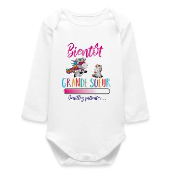bientôt grande soeur licorne - Body bébé manches longues biologique - blanc - Devant