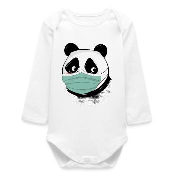 Panda bear with mask mask - Baby Organic Long-Sleeved Bodysuit - white - Front