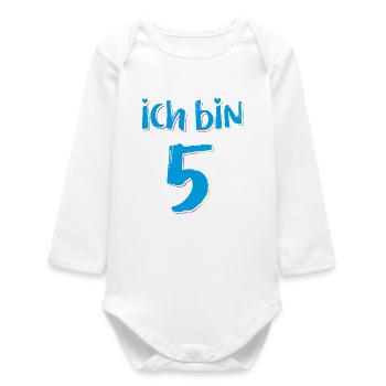 Junge Kindergeburtstag / 5. Geburtstag / 5 Jahre - Baby Organic Langarmbody - Weiß - Vorne