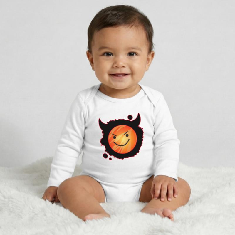 cute devil in flames and glowing face Baby Organic Long-Sleeved Bodysuit
