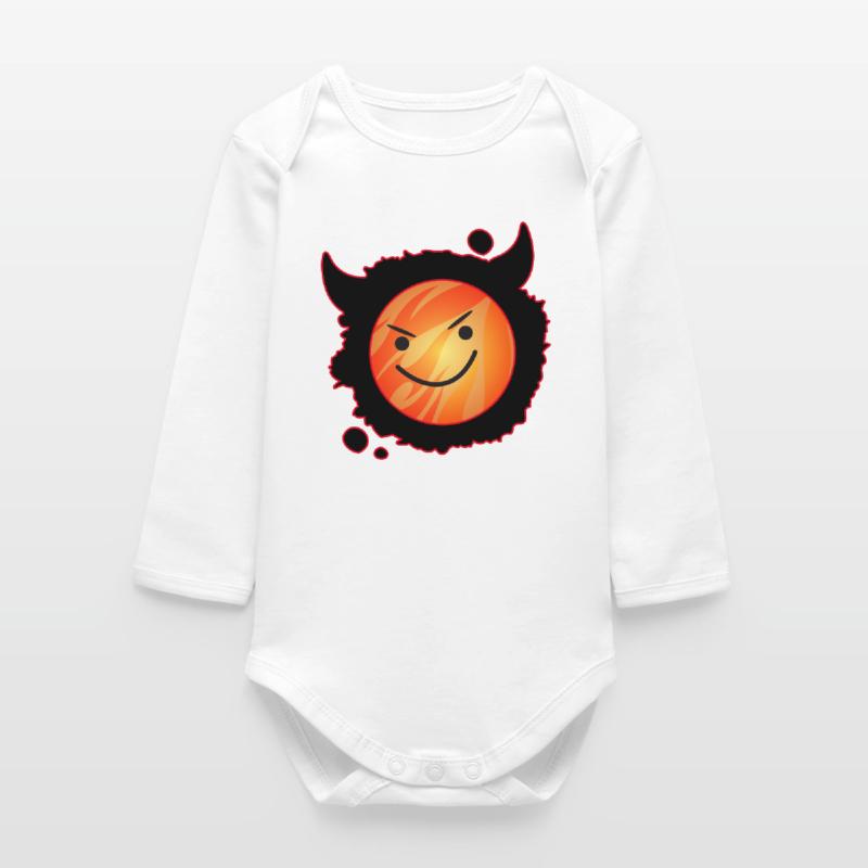 cute devil in flames and glowing face Baby Organic Long-Sleeved Bodysuit