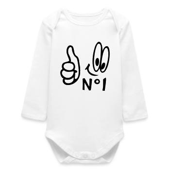 Number One, Comic - Baby Organic Long-Sleeved Bodysuit - white - Front