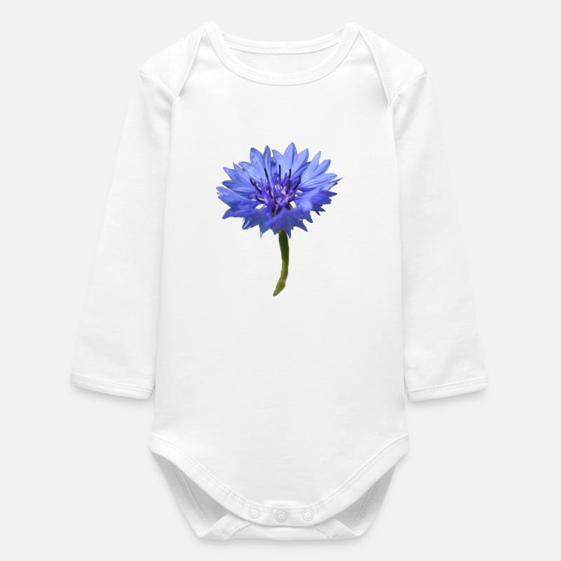 Blue Corn Flower - Baby Organic Long-Sleeved Bodysuit - white