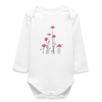 Watercolour poppies for feminine fashion - Baby Organic Long-Sleeved Bodysuit - white - Front