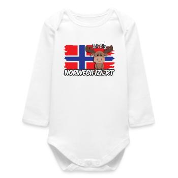 Ich bin Norwegifiziert Spruch Flagge Elch - Baby Organic Langarmbody - Weiß - Vorne