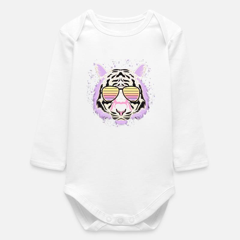 Tiger Psychedelic Brillenstil - Baby Organic Langarmbody - Weiß