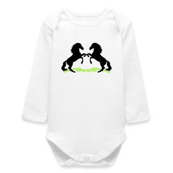 Horses - Baby Organic Long-Sleeved Bodysuit - white - Front