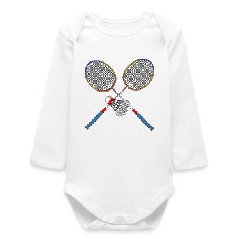 Raquette et navette de badminton - Body bébé manches longues biologique - blanc - Devant