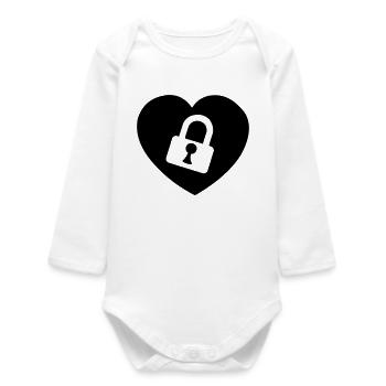 Heart or heart with lock cut open my heart - Baby Organic Long-Sleeved Bodysuit - white - Front