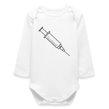 Impfspritze mit Medikamenten und Nadel - Baby Organic Langarmbody - Weiß - Vorne
