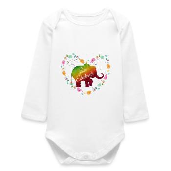 Rainbow Elephant Heart Design - Baby Organic Long-Sleeved Bodysuit - white - Front