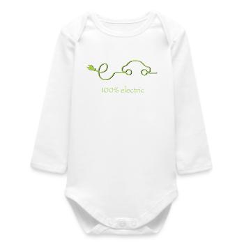 100% Electric – Green Regular Service Car - Baby Organic Long-Sleeved Bodysuit - white - Front