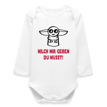 Baby Milch Fläschen - Baby Organic Langarmbody - Weiß - Vorne