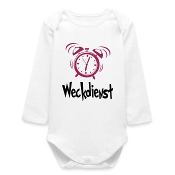 Baby Wecker Weckdienst Frühaufsteher Nachtaktiv - Baby Organic Langarmbody - Weiß - Vorne