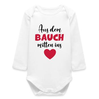 Baby Bauch Herz Liebe Love Geburt - Baby Organic Langarmbody - Weiß - Vorne