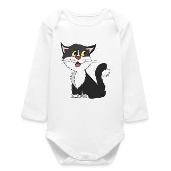cat black white - Baby Organic Long-Sleeved Bodysuit - white - Front