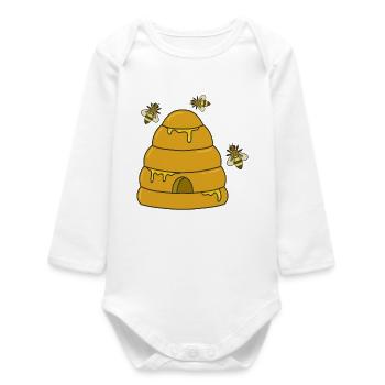 abeilles ruche miel - Body bébé manches longues biologique - blanc - Devant