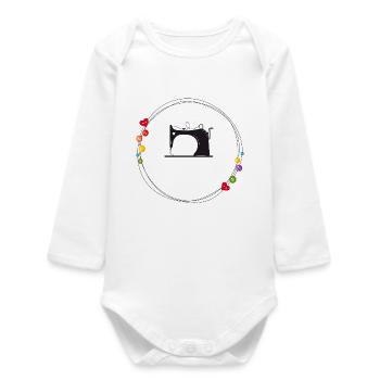 nostalgic stylized sewing machine with buttons - Baby Organic Long-Sleeved Bodysuit - white - Front
