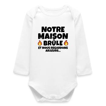 incendie, réchauffement climatique, mégafeux - Body bébé manches longues biologique - blanc - Devant