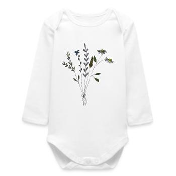 blumenwiese strauss fabric - Baby Organic Long-Sleeved Bodysuit - white - Front