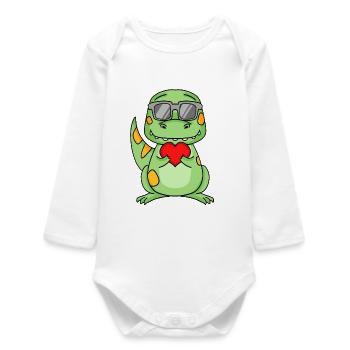 Dinosaurs with sunglasses and heart - Baby Organic Long-Sleeved Bodysuit - white - Front