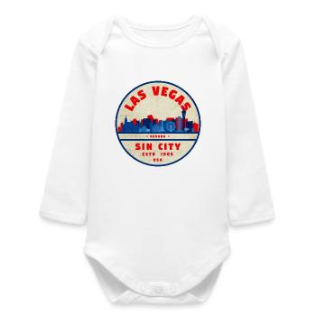 Sin City Skyline Retro Round Logo - Baby Organic Long-Sleeved Bodysuit - white - Front