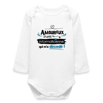 Amoureux d'une informaticienne ! humour geek - Body bébé manches longues biologique - blanc - Devant