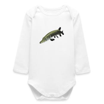 Illustration du brochet – Dessin réaliste de poissons prédateurs - Body bébé manches longues biologique - blanc - Devant