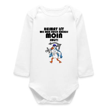 Nordsee Plattdeutsch Spruch Moin Möwe - Baby Organic Langarmbody - Weiß - Vorne