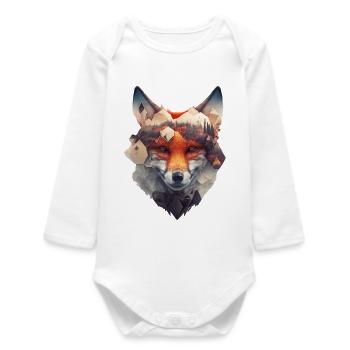 Wunderschönes und modernes Fuchs Portrait mit Wald - Baby Organic Langarmbody - Weiß - Vorne
