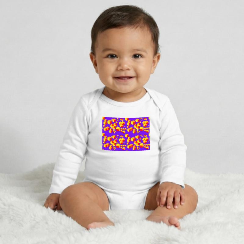 Deco pattern cube colored Baby Organic Long-Sleeved Bodysuit