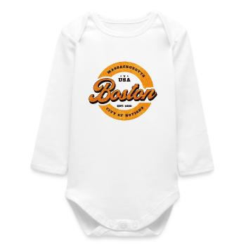 Boston Retro Circle Logo Print - Baby Organic Long-Sleeved Bodysuit - white - Front